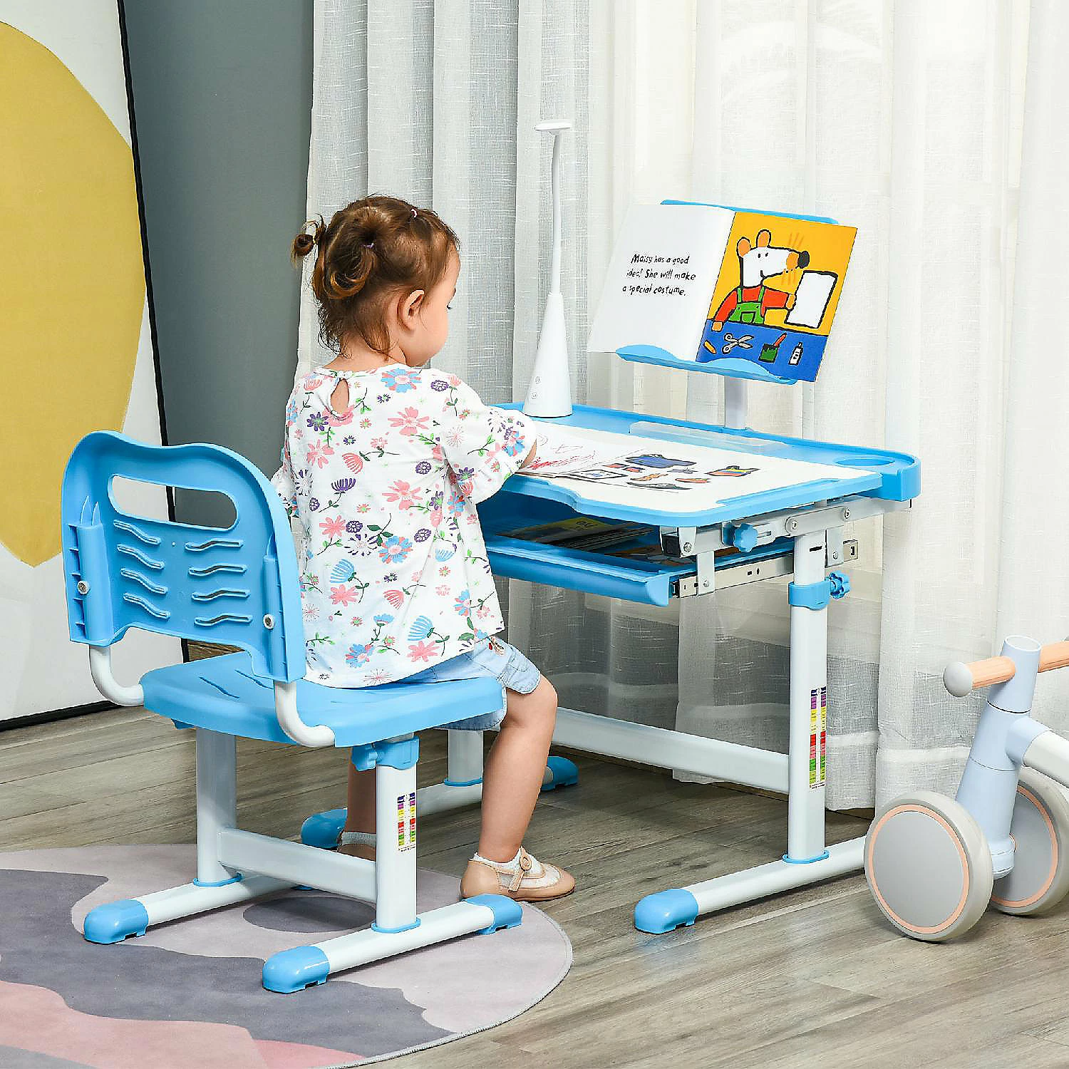 Brand new โ๏ธ Qaba Kids Table and Chair Set Activity Desk with USB Lamp Storage Drawer for Study Activities Arts or Crafts Blue and White ๐ 4 Brand new โ๏ธ Qaba Kids Table and Chair Set Activity Desk with USB Lamp Storage Drawer for Study Activities Arts or Crafts Blue and White ๐ - Image 2