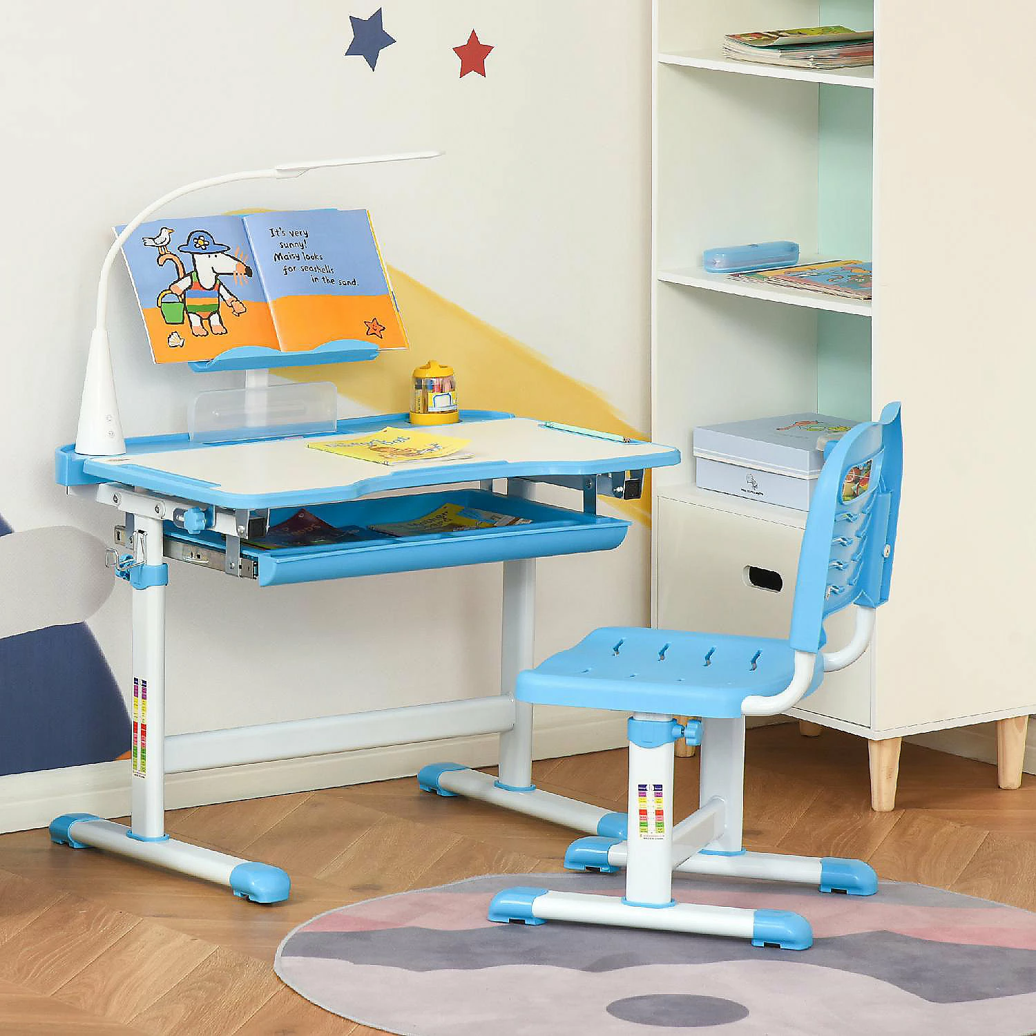 Brand new โ๏ธ Qaba Kids Table and Chair Set Activity Desk with USB Lamp Storage Drawer for Study Activities Arts or Crafts Blue and White ๐ 5 Brand new โ๏ธ Qaba Kids Table and Chair Set Activity Desk with USB Lamp Storage Drawer for Study Activities Arts or Crafts Blue and White ๐ - Image 3