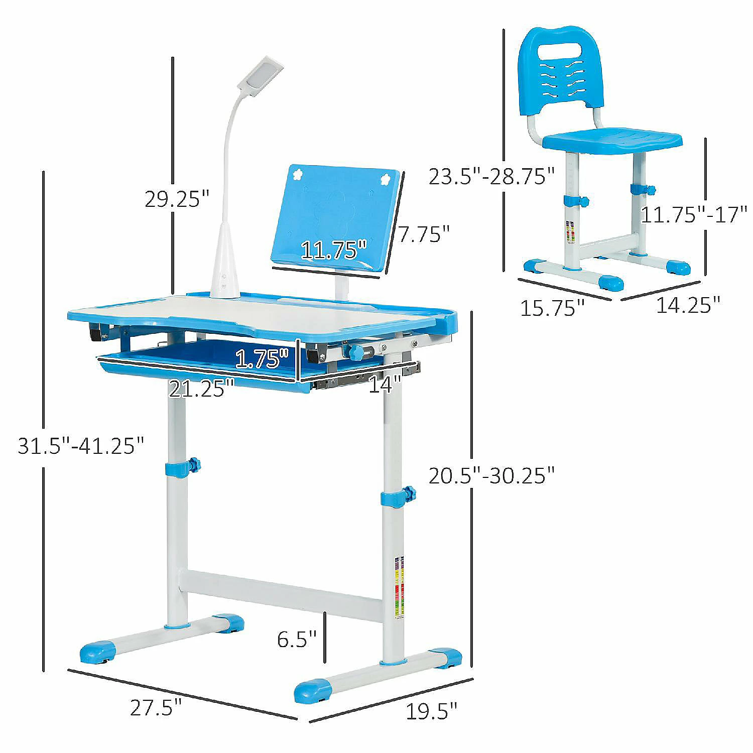 Brand new โ๏ธ Qaba Kids Table and Chair Set Activity Desk with USB Lamp Storage Drawer for Study Activities Arts or Crafts Blue and White ๐ 6 Brand new โ๏ธ Qaba Kids Table and Chair Set Activity Desk with USB Lamp Storage Drawer for Study Activities Arts or Crafts Blue and White ๐ - Image 4