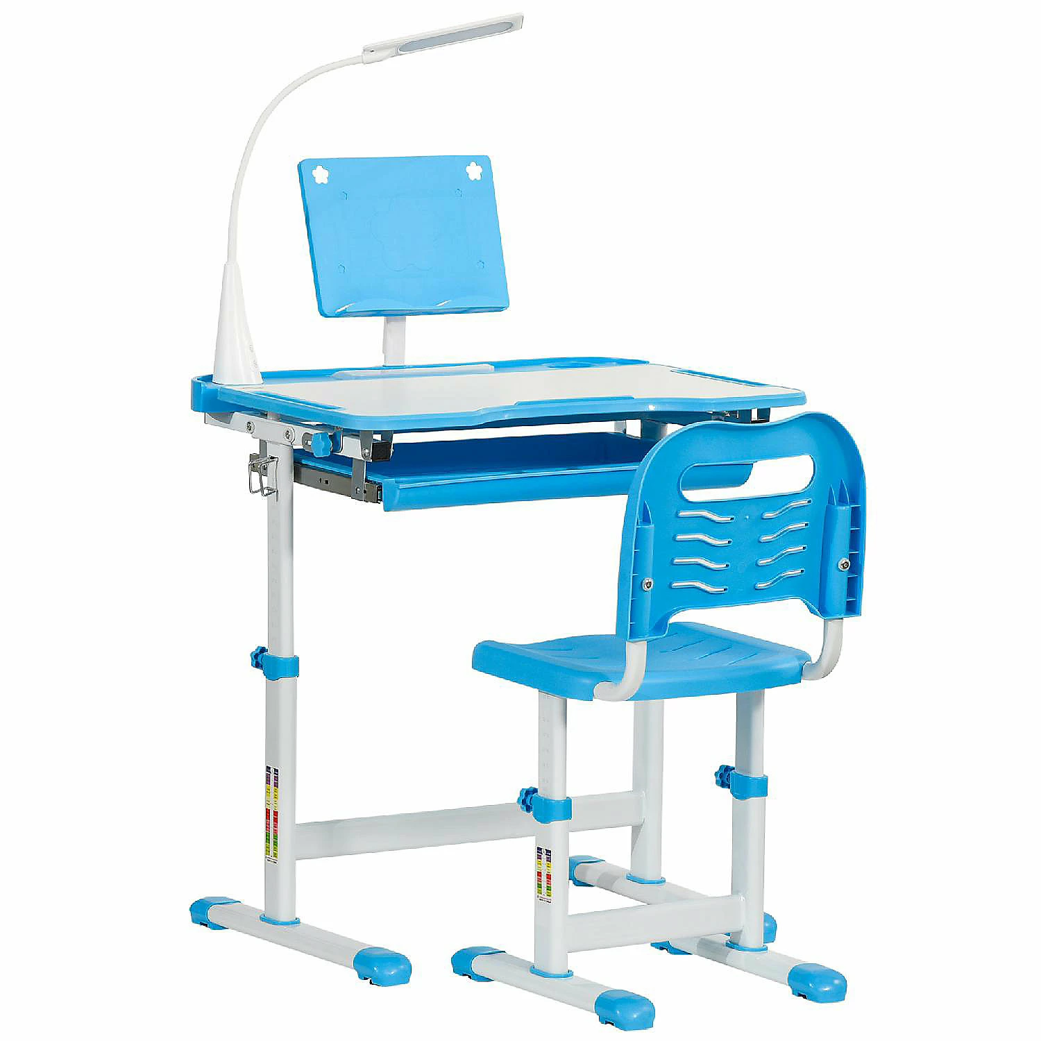 Brand new โ๏ธ Qaba Kids Table and Chair Set Activity Desk with USB Lamp Storage Drawer for Study Activities Arts or Crafts Blue and White ๐ 3 Brand new โ๏ธ Qaba Kids Table and Chair Set Activity Desk with USB Lamp Storage Drawer for Study Activities Arts or Crafts Blue and White ๐
