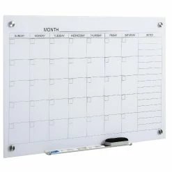 Coupon ⌛ Vinsetto 35"x23" Dry Erase Wall Calendar Glass Whiteboard Monthly Planner for Homeschool Supplies and Home Office Organization with 4 Markers and 1 EraserFrameless 😀