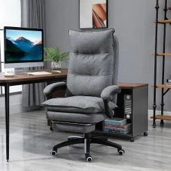 Promo 😀 Vinsetto 360 degree Swivel Executive Home Office Chair Adjustable Height Linen Style Fabric Recliner with Retractable Footrest and Double Padding Grey 🔔 -BTSE Shop vinsetto 360 degree swivel executive home office chair adjustable height linen style fabric recliner with retractable footrest and double padding grey14225527 a02NOWA