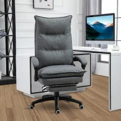 Promo 😀 Vinsetto 360 degree Swivel Executive Home Office Chair Adjustable Height Linen Style Fabric Recliner with Retractable Footrest and Double Padding Grey 🔔 -BTSE Shop vinsetto 360 degree swivel executive home office chair adjustable height linen style fabric recliner with retractable footrest and double padding grey14225527 a03NOWA