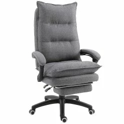 Promo 😀 Vinsetto 360 degree Swivel Executive Home Office Chair Adjustable Height Linen Style Fabric Recliner with Retractable Footrest and Double Padding Grey 🔔