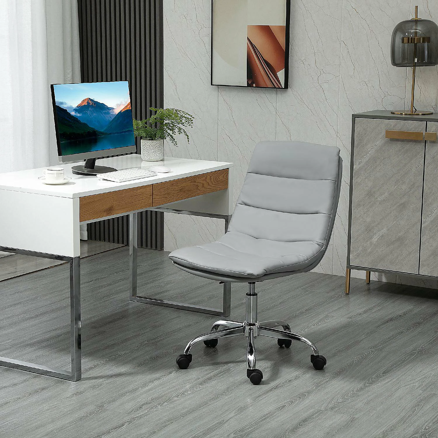 Hot Sale ๐ Vinsetto Armless Office Chair Ergonomic Computer Desk Chair Mid Back Upholstered Task Chair with PU Leather Adjustable Height and Swivel Seat Grey โ 5 Hot Sale ๐ Vinsetto Armless Office Chair Ergonomic Computer Desk Chair Mid Back Upholstered Task Chair with PU Leather Adjustable Height and Swivel Seat Grey โ - Image 3