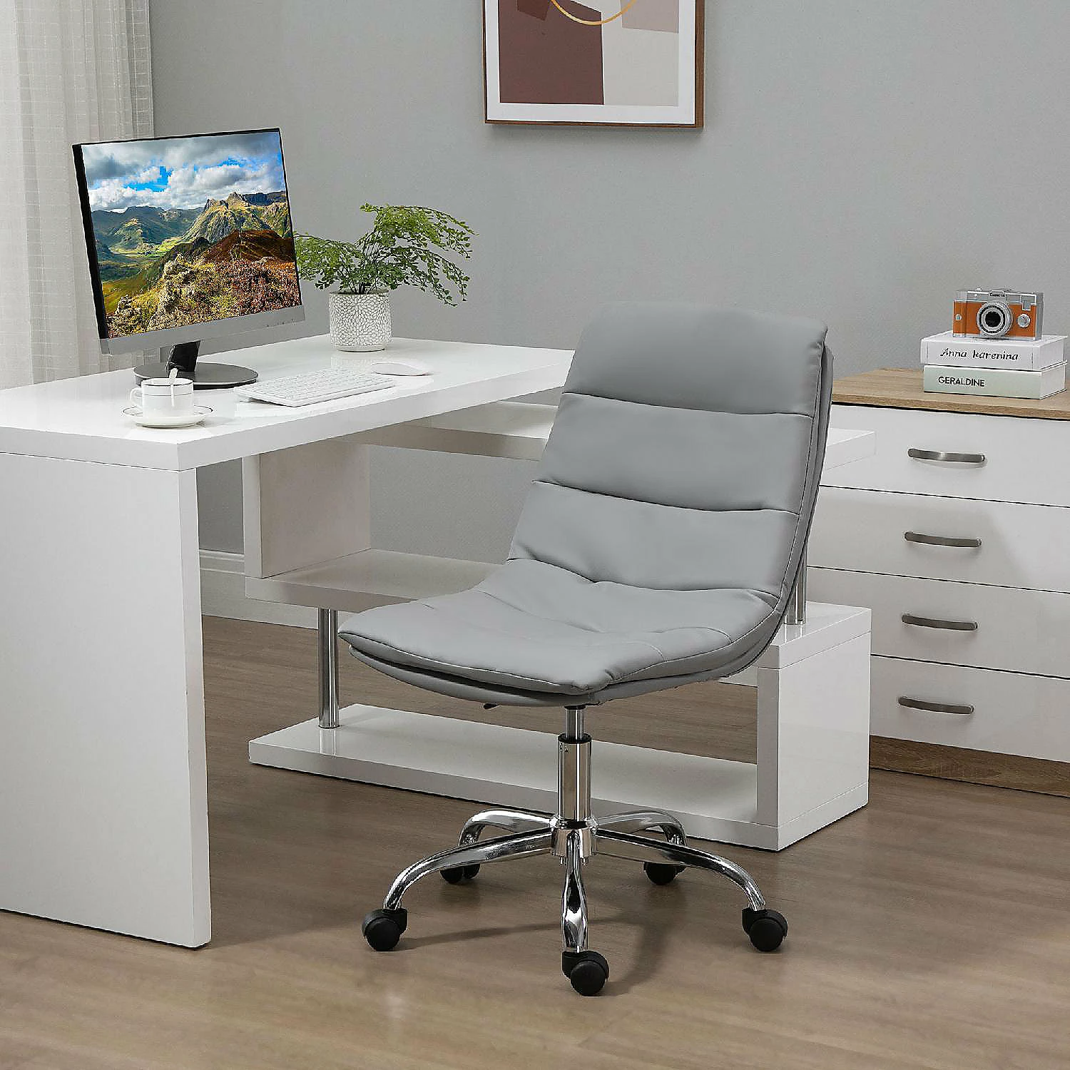 Hot Sale ๐ Vinsetto Armless Office Chair Ergonomic Computer Desk Chair Mid Back Upholstered Task Chair with PU Leather Adjustable Height and Swivel Seat Grey โ 6 Hot Sale ๐ Vinsetto Armless Office Chair Ergonomic Computer Desk Chair Mid Back Upholstered Task Chair with PU Leather Adjustable Height and Swivel Seat Grey โ - Image 4