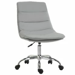 Hot Sale ๐ Vinsetto Armless Office Chair Ergonomic Computer Desk Chair Mid Back Upholstered Task Chair with PU Leather Adjustable Height and Swivel Seat Grey โ