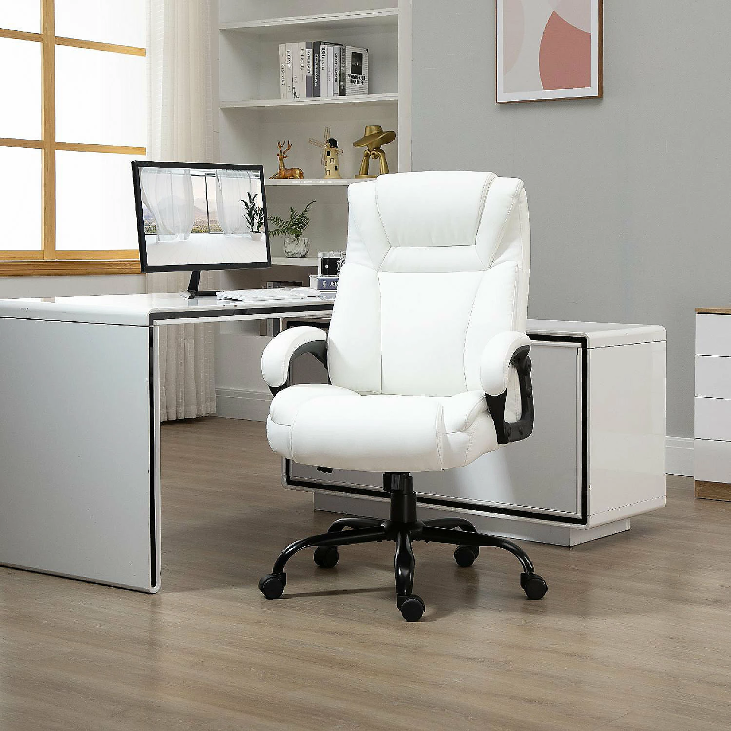 Flash Sale ๐ Vinsetto Big and Tall 400lbs Executive Office Chair with Wide Seat Computer Desk Chair with High Back PU Leather Ergonomic Upholstery Adjustable Height and Swivel Wheels White ๐ 4 Flash Sale ๐ Vinsetto Big and Tall 400lbs Executive Office Chair with Wide Seat Computer Desk Chair with High Back PU Leather Ergonomic Upholstery Adjustable Height and Swivel Wheels White ๐ - Image 2