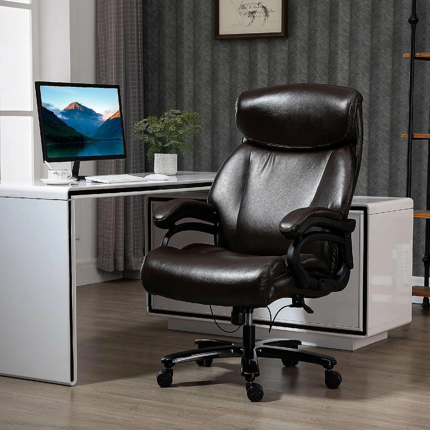 Coupon ❤️ Vinsetto Big and Tall Executive Office Chair 396lbs with Wide Seat Home High Back PU Leather Chair with Adjustable Height Swivel Wheels Brown 🎉 5 Coupon ❤️ Vinsetto Big and Tall Executive Office Chair 396lbs with Wide Seat Home High Back PU Leather Chair with Adjustable Height Swivel Wheels Brown 🎉 - Image 3