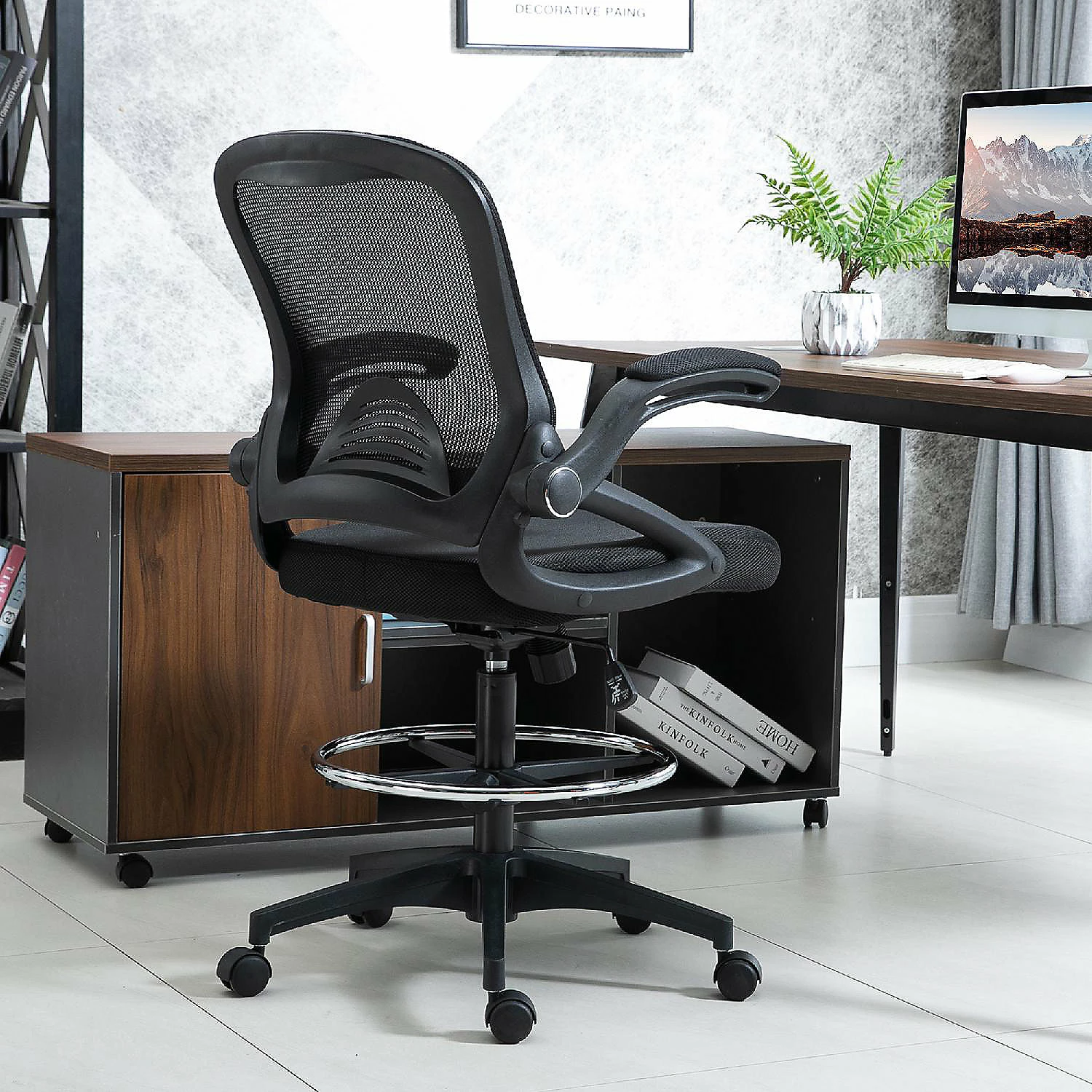 Brand new ๐ Vinsetto Drafting Office Chair with Lumbar Support Flip Up Armrests Footrest Ring and Adjustable Seat Height Black ๐ฏ 4 Brand new ๐ Vinsetto Drafting Office Chair with Lumbar Support Flip Up Armrests Footrest Ring and Adjustable Seat Height Black ๐ฏ - Image 2