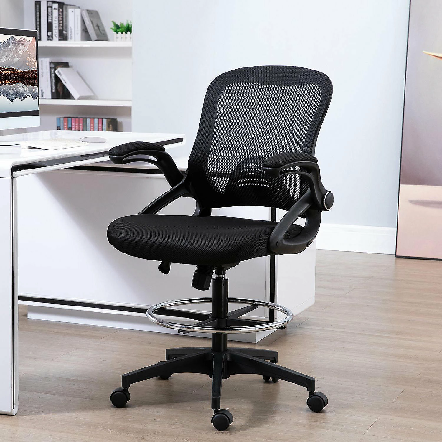 Brand new ๐ Vinsetto Drafting Office Chair with Lumbar Support Flip Up Armrests Footrest Ring and Adjustable Seat Height Black ๐ฏ 5 Brand new ๐ Vinsetto Drafting Office Chair with Lumbar Support Flip Up Armrests Footrest Ring and Adjustable Seat Height Black ๐ฏ - Image 3