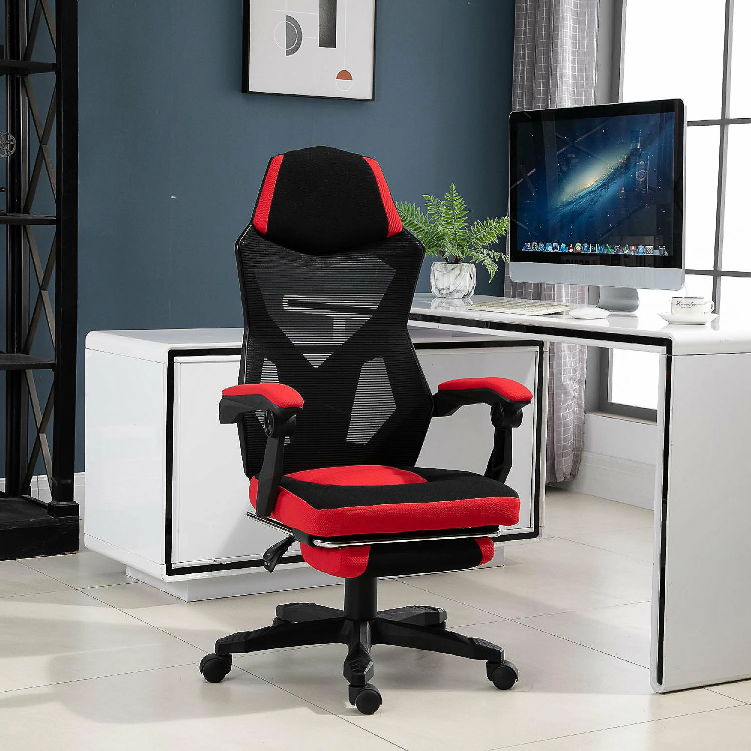 Budget ⭐ Vinsetto Ergonomic Home Office Chair High Back Armchair Computer Desk Recliner with Footrest Mesh Back Lumbar Support and Wheels Red ✔️ 5 Budget ⭐ Vinsetto Ergonomic Home Office Chair High Back Armchair Computer Desk Recliner with Footrest Mesh Back Lumbar Support and Wheels Red ✔️ - Image 3