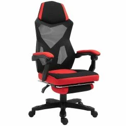 Budget ⭐ Vinsetto Ergonomic Home Office Chair High Back Armchair Computer Desk Recliner with Footrest Mesh Back Lumbar Support and Wheels Red ✔️