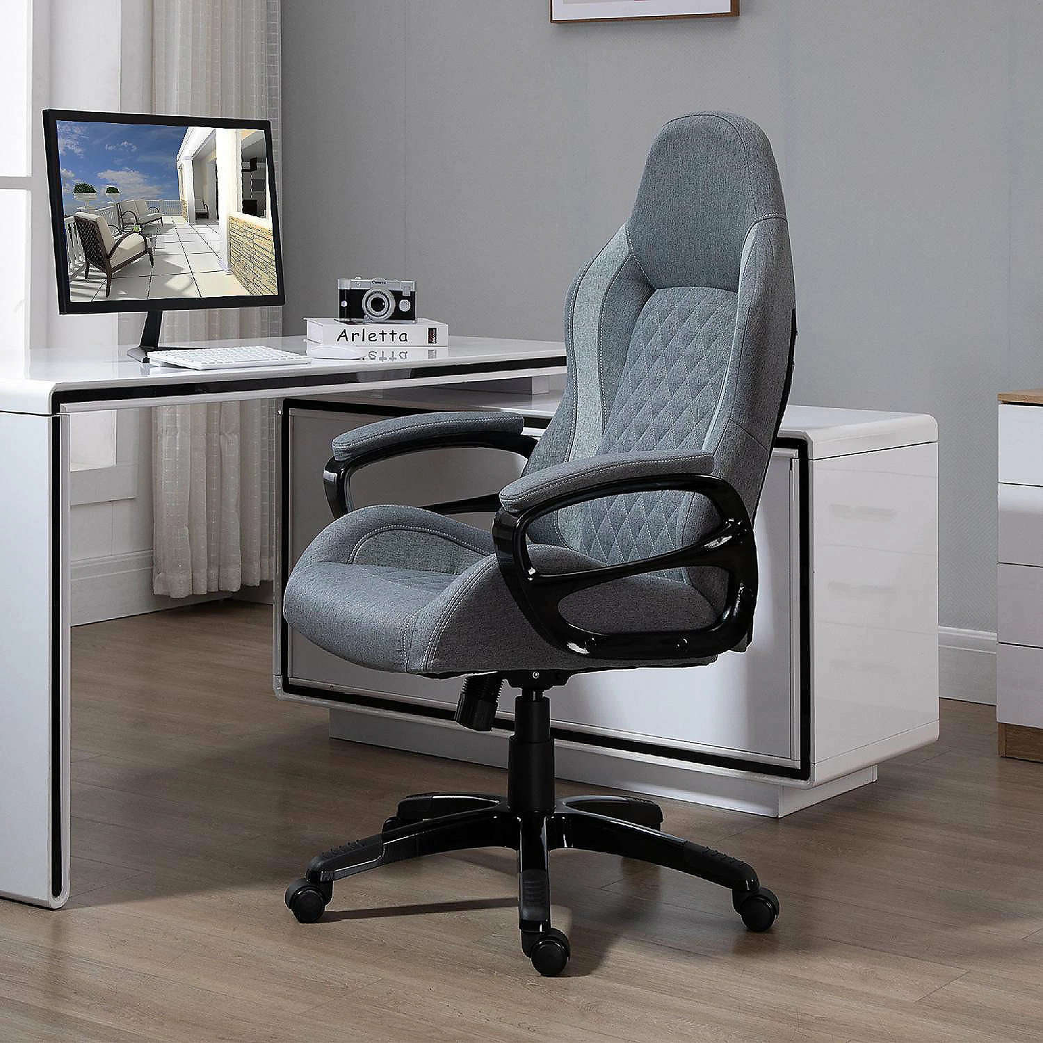 Cheap ๐ Vinsetto Ergonomic Home Office Chair High Back Task Computer Desk Chair with Padded Armrests Linen Fabric Swivel Wheels and Adjustable Height Grey ๐ 5 Cheap ๐ Vinsetto Ergonomic Home Office Chair High Back Task Computer Desk Chair with Padded Armrests Linen Fabric Swivel Wheels and Adjustable Height Grey ๐ - Image 3
