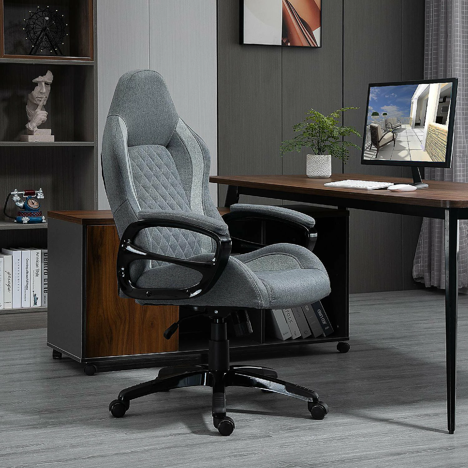 Cheap ๐ Vinsetto Ergonomic Home Office Chair High Back Task Computer Desk Chair with Padded Armrests Linen Fabric Swivel Wheels and Adjustable Height Grey ๐ 6 Cheap ๐ Vinsetto Ergonomic Home Office Chair High Back Task Computer Desk Chair with Padded Armrests Linen Fabric Swivel Wheels and Adjustable Height Grey ๐ - Image 4