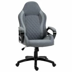 Cheap 🛒 Vinsetto Ergonomic Home Office Chair High Back Task Computer Desk Chair with Padded Armrests Linen Fabric Swivel Wheels and Adjustable Height Grey 🌟