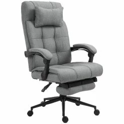Wholesale ❤️ Vinsetto Executive Linen Feel Fabric Office Chair High Back Swivel Task Chair with Adjustable Height Upholstered Retractable Footrest Headrest and Padded Armrest Light Grey 🔔