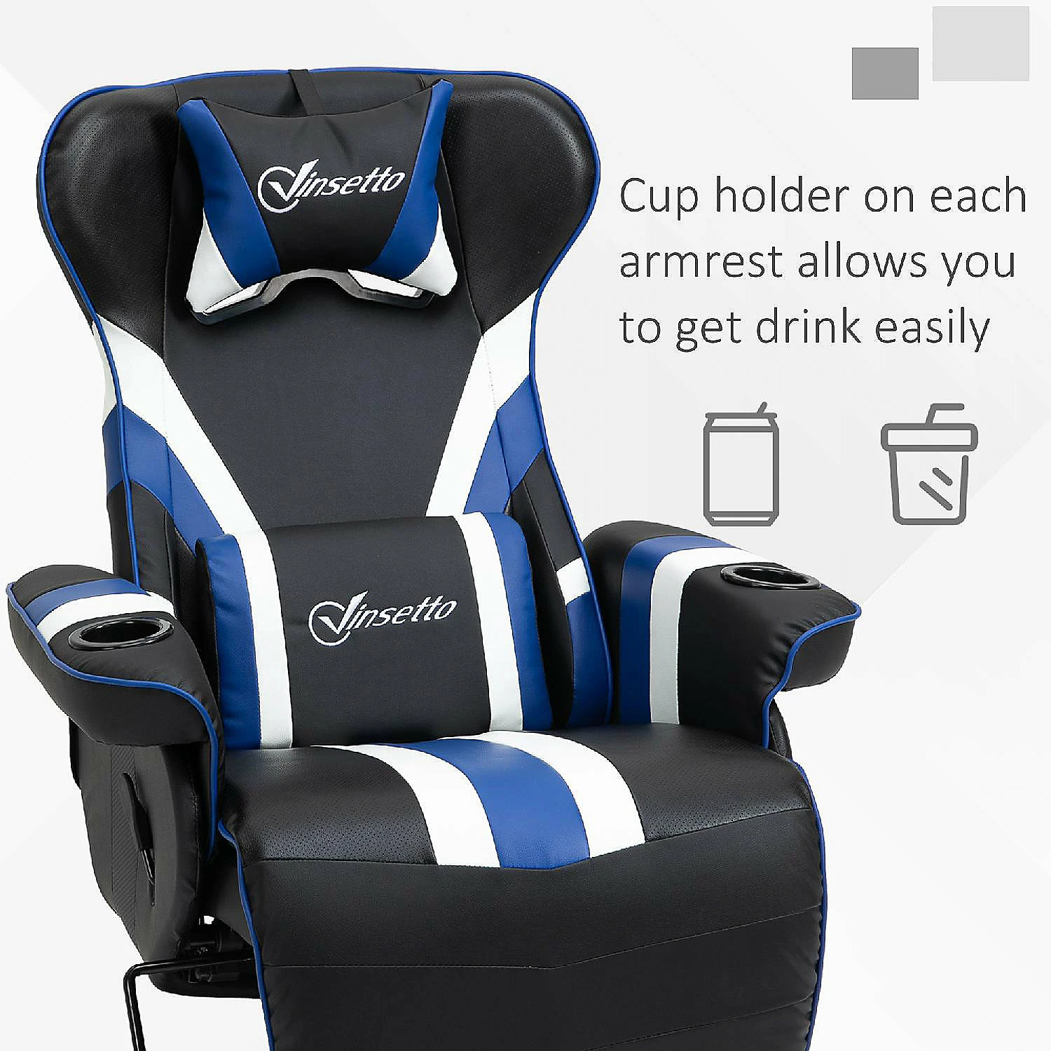Best Pirce ๐ Vinsetto Gaming Chair Racing Style Computer Reclining Chair with Lumbar Support Footrest and Cup Holder Black/White/Blue ๐ 6 Best Pirce ๐ Vinsetto Gaming Chair Racing Style Computer Reclining Chair with Lumbar Support Footrest and Cup Holder Black/White/Blue ๐ - Image 4
