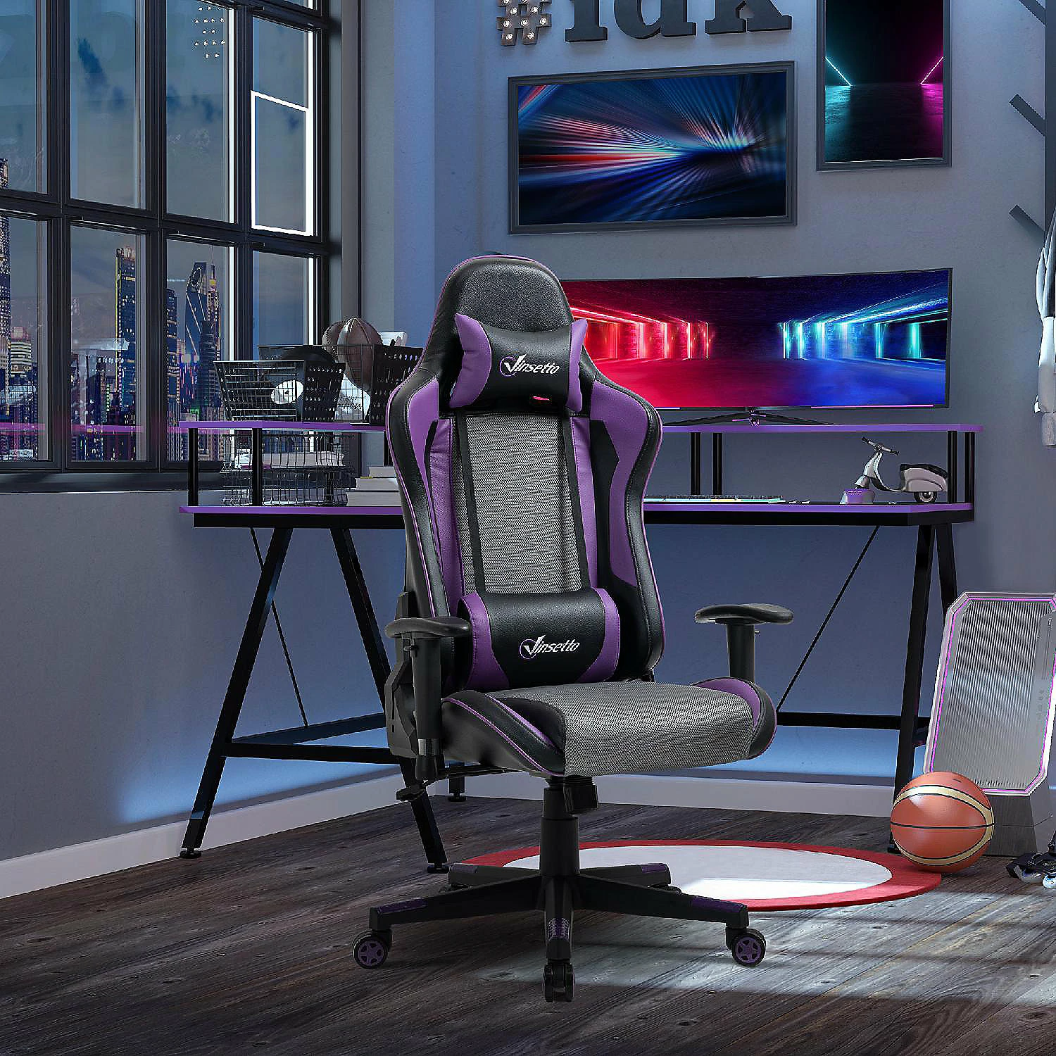 Deals 🔥 Vinsetto Gaming Chair Racing Style Ergonomic Office Chair High Back Computer Desk Chair Adjustable Height Swivel Recliner with Headrest and Lumbar Support Purple ✔️ 5 Deals 🔥 Vinsetto Gaming Chair Racing Style Ergonomic Office Chair High Back Computer Desk Chair Adjustable Height Swivel Recliner with Headrest and Lumbar Support Purple ✔️ - Image 3
