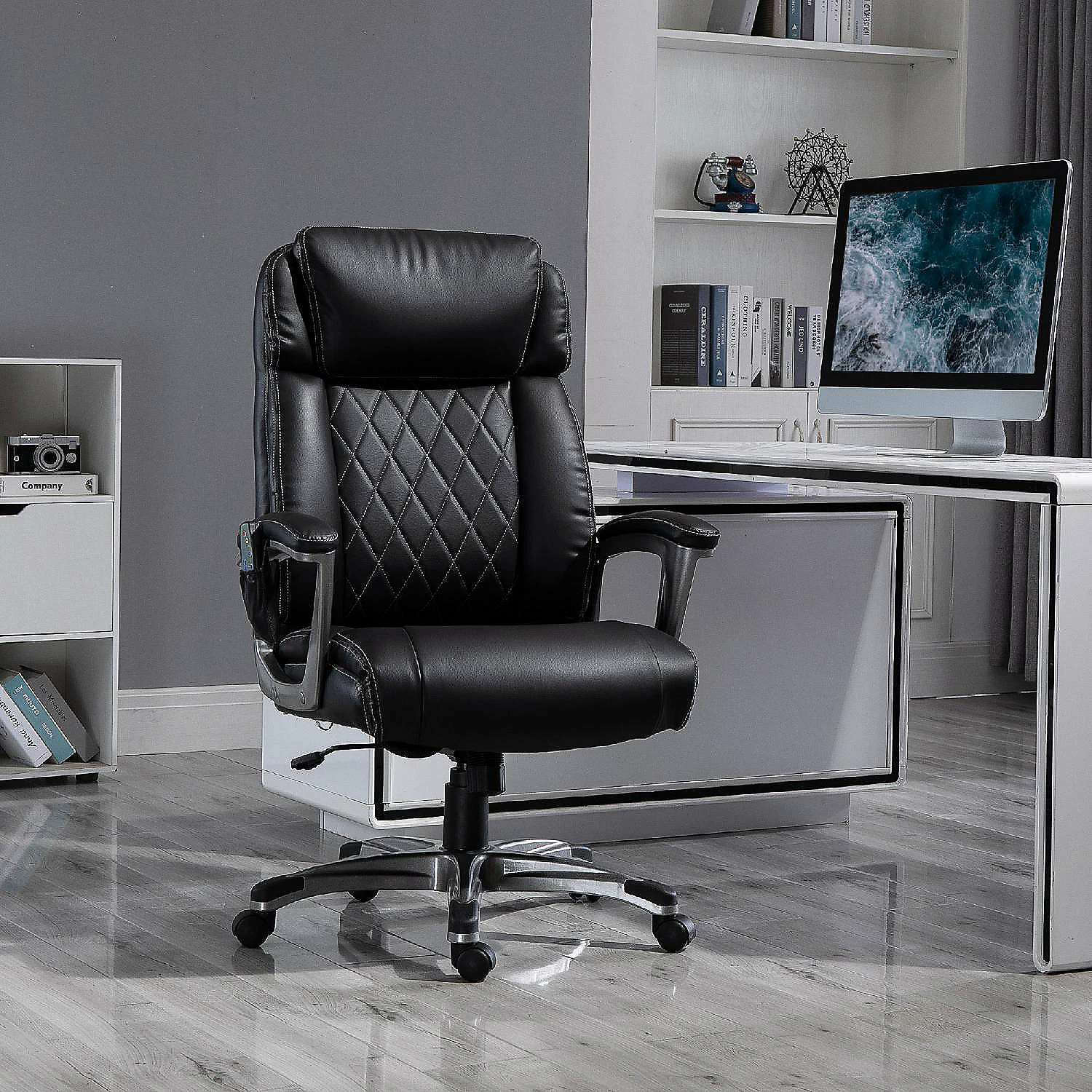 Flash Sale ❤️ Vinsetto High Back 6 Point Massage Home Office Chair Swivel Faux Leather Task Chair with Headrest and Padded Armrests Black ⌛ 5 Flash Sale ❤️ Vinsetto High Back 6 Point Massage Home Office Chair Swivel Faux Leather Task Chair with Headrest and Padded Armrests Black ⌛ - Image 3