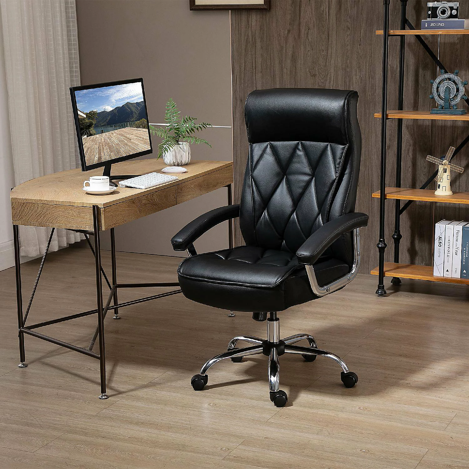 Brand new 👏 Vinsetto High Back Executive Office Chair Computer Desk Chair Adjustable Ergonomic Home Office Chair Diamond Stitched PU Leather Swivel with Padded Armrests Black ⭐ 4 Brand new 👏 Vinsetto High Back Executive Office Chair Computer Desk Chair Adjustable Ergonomic Home Office Chair Diamond Stitched PU Leather Swivel with Padded Armrests Black ⭐ - Image 2