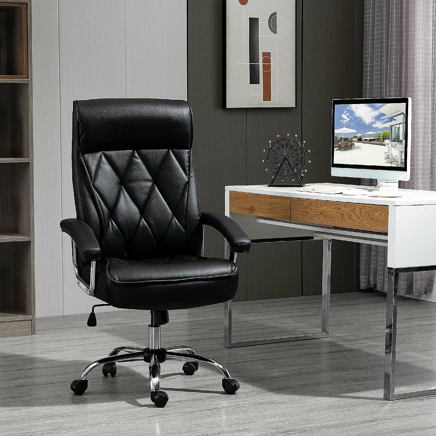 Brand new 👏 Vinsetto High Back Executive Office Chair Computer Desk Chair Adjustable Ergonomic Home Office Chair Diamond Stitched PU Leather Swivel with Padded Armrests Black ⭐ 5 Brand new 👏 Vinsetto High Back Executive Office Chair Computer Desk Chair Adjustable Ergonomic Home Office Chair Diamond Stitched PU Leather Swivel with Padded Armrests Black ⭐ - Image 3