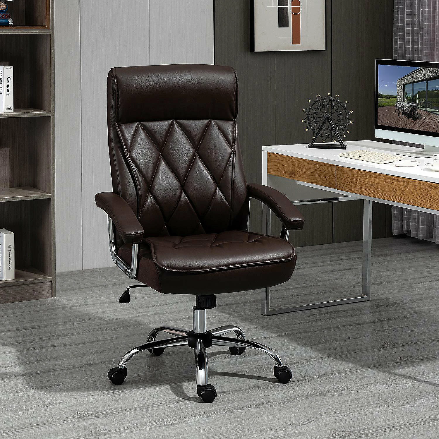 Cheap ✔️ Vinsetto High Back Executive Office Chair Computer Desk Chair Adjustable Ergonomic Home Office Chair Diamond Stitched PU Leather Swivel with Padded Armrests Brown 👏 5 Cheap ✔️ Vinsetto High Back Executive Office Chair Computer Desk Chair Adjustable Ergonomic Home Office Chair Diamond Stitched PU Leather Swivel with Padded Armrests Brown 👏 - Image 3