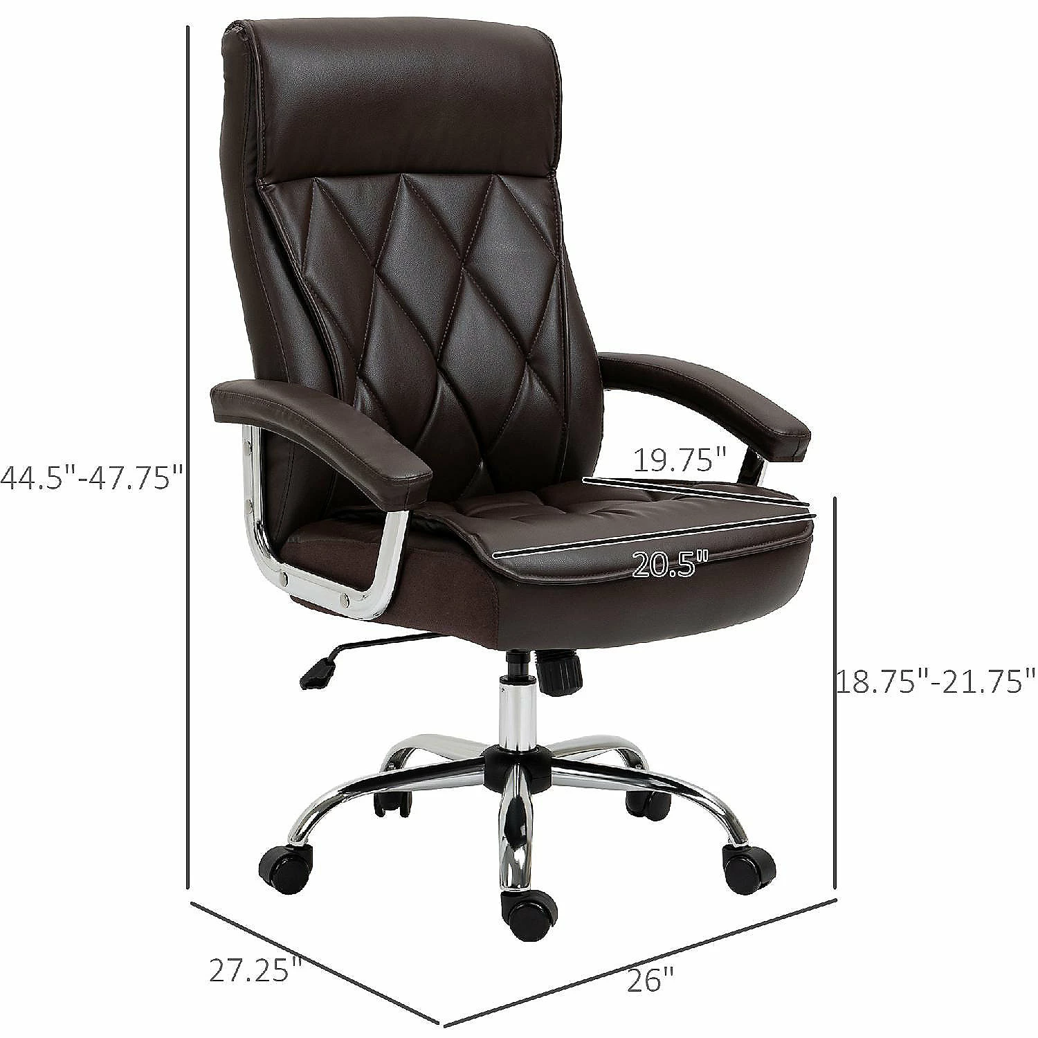 Cheap ✔️ Vinsetto High Back Executive Office Chair Computer Desk Chair Adjustable Ergonomic Home Office Chair Diamond Stitched PU Leather Swivel with Padded Armrests Brown 👏 6 Cheap ✔️ Vinsetto High Back Executive Office Chair Computer Desk Chair Adjustable Ergonomic Home Office Chair Diamond Stitched PU Leather Swivel with Padded Armrests Brown 👏 - Image 4