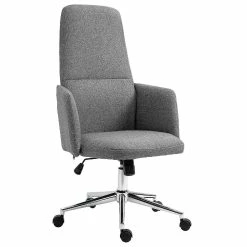 Wholesale 🛒 Vinsetto High Back Office Chair Breathable Fabric Computer Home Rocking Seat with Swivel Wheels and Padded Arms Grey 😀