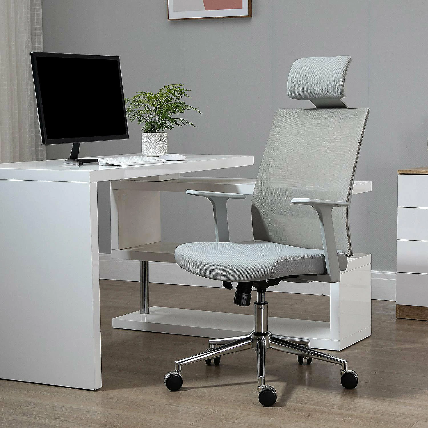 New ๐ Vinsetto High Back Office Chair Swivel Task Chair with Lumbar Back Support Breathable Mesh and Adjustable Height Headrest Grey ๐คฉ 4 New ๐ Vinsetto High Back Office Chair Swivel Task Chair with Lumbar Back Support Breathable Mesh and Adjustable Height Headrest Grey ๐คฉ - Image 2
