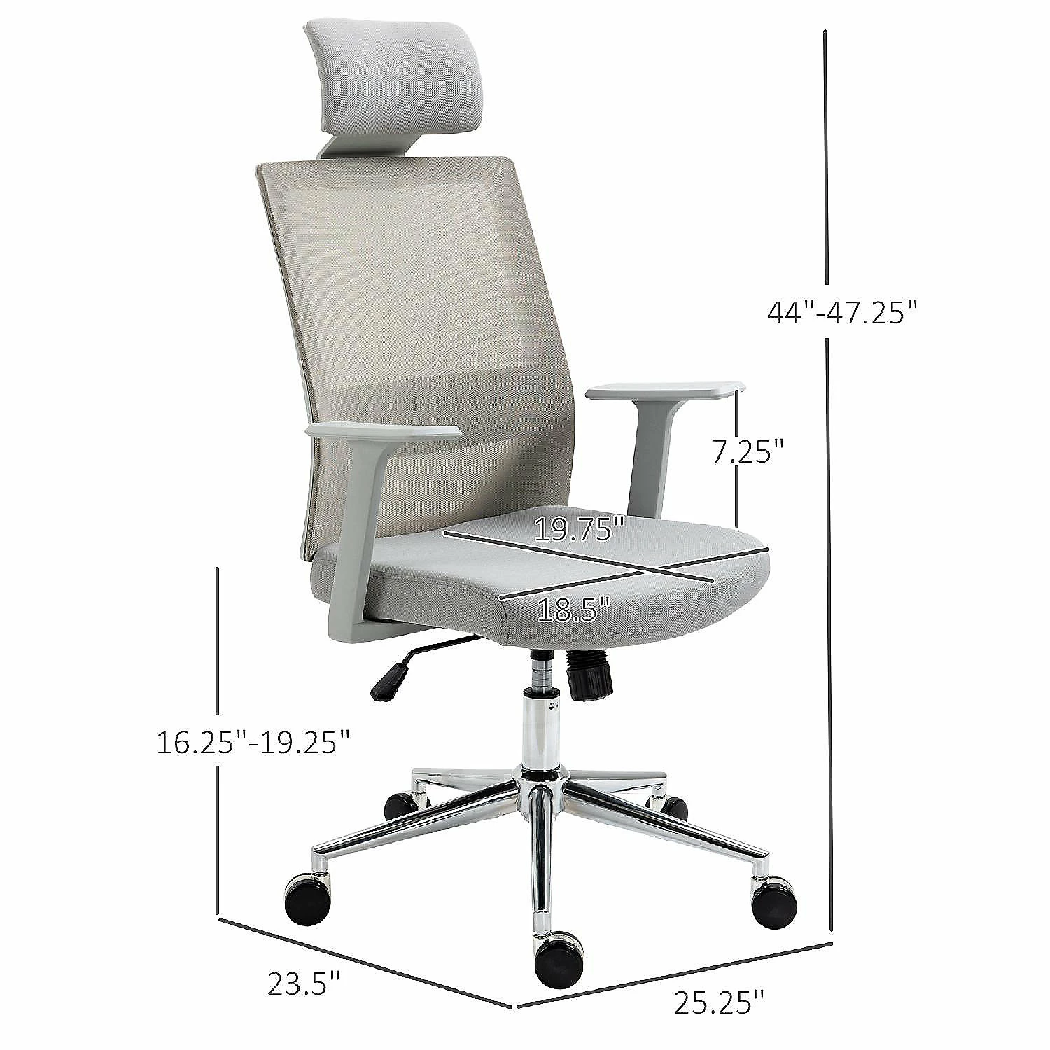 New ๐ Vinsetto High Back Office Chair Swivel Task Chair with Lumbar Back Support Breathable Mesh and Adjustable Height Headrest Grey ๐คฉ 6 New ๐ Vinsetto High Back Office Chair Swivel Task Chair with Lumbar Back Support Breathable Mesh and Adjustable Height Headrest Grey ๐คฉ - Image 4