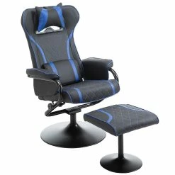 Hot Sale ๐ Vinsetto High Back Video Gaming Recliner with Ottoman Racing Style PC Computer Office Chair Swivel with Headrest and Lumbar Support Adjustable Height Black/Blue ๐
