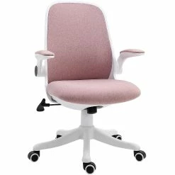 Coupon π Vinsetto Linen Touch Fabric Office Desk Chair Swivel Task Chair with Adjustable Lumbar Support Height and Flip up Padded Arms Pink π
