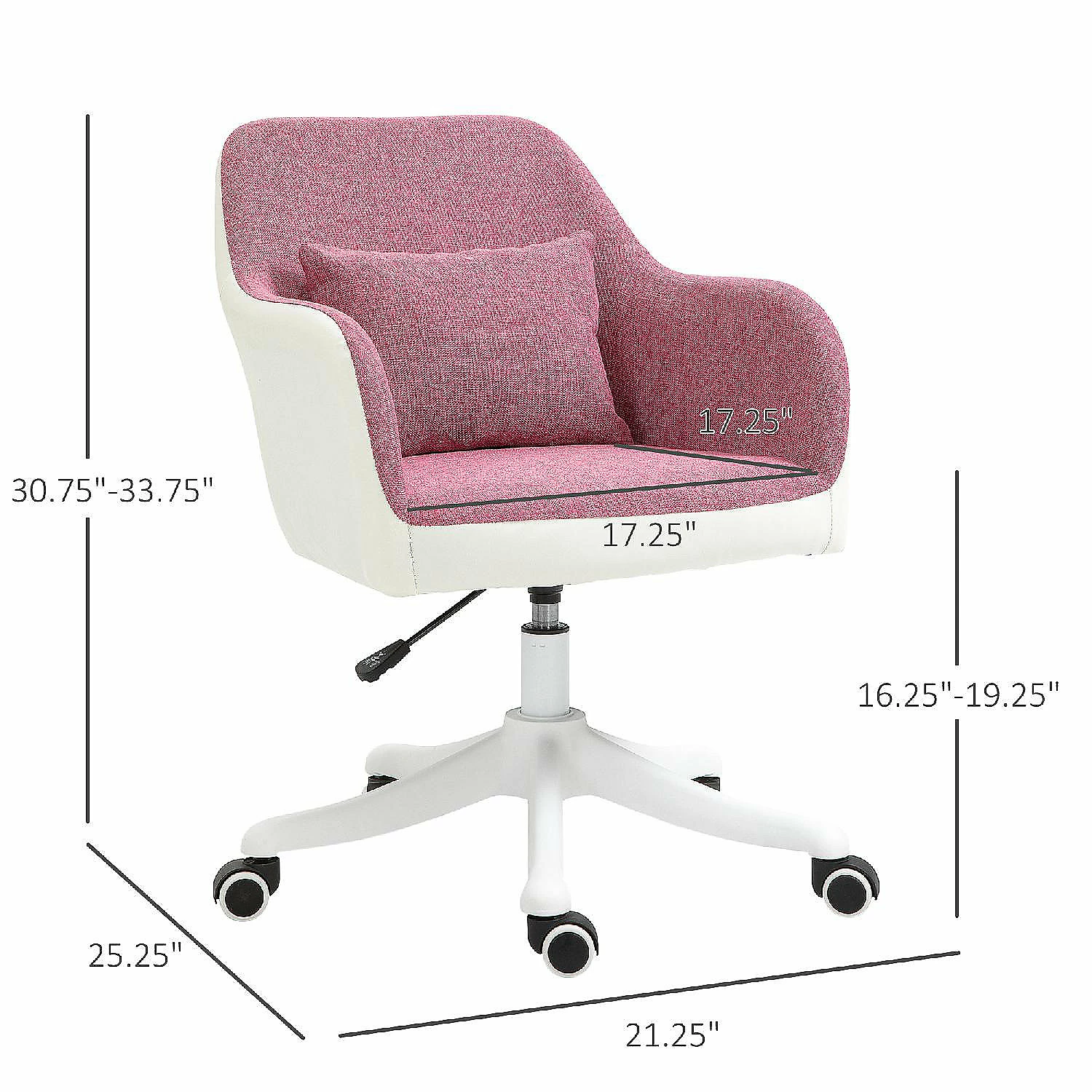 Discount 😍 Vinsetto Mid Back Ergonomic Massage Office Chair Swivel Task Chair with 2 Point Lumbar Massage USB Power and Adjustable Height Pink 👍 6 Discount 😍 Vinsetto Mid Back Ergonomic Massage Office Chair Swivel Task Chair with 2 Point Lumbar Massage USB Power and Adjustable Height Pink 👍 - Image 4