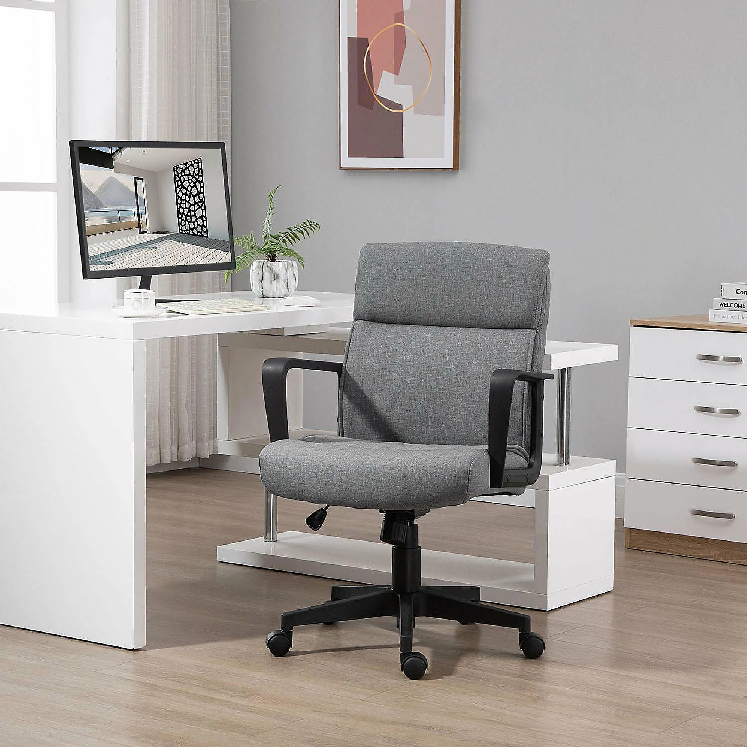 Coupon ๐ Vinsetto Mid Back Home Office Chai Height Adjustable Linen Fabric Desk Task Chair with Ergonomic Line Wide Seat Thick Padding and 360 degree Swivel Wheels ๐ฏ 4 Coupon ๐ Vinsetto Mid Back Home Office Chai Height Adjustable Linen Fabric Desk Task Chair with Ergonomic Line Wide Seat Thick Padding and 360 degree Swivel Wheels ๐ฏ - Image 2