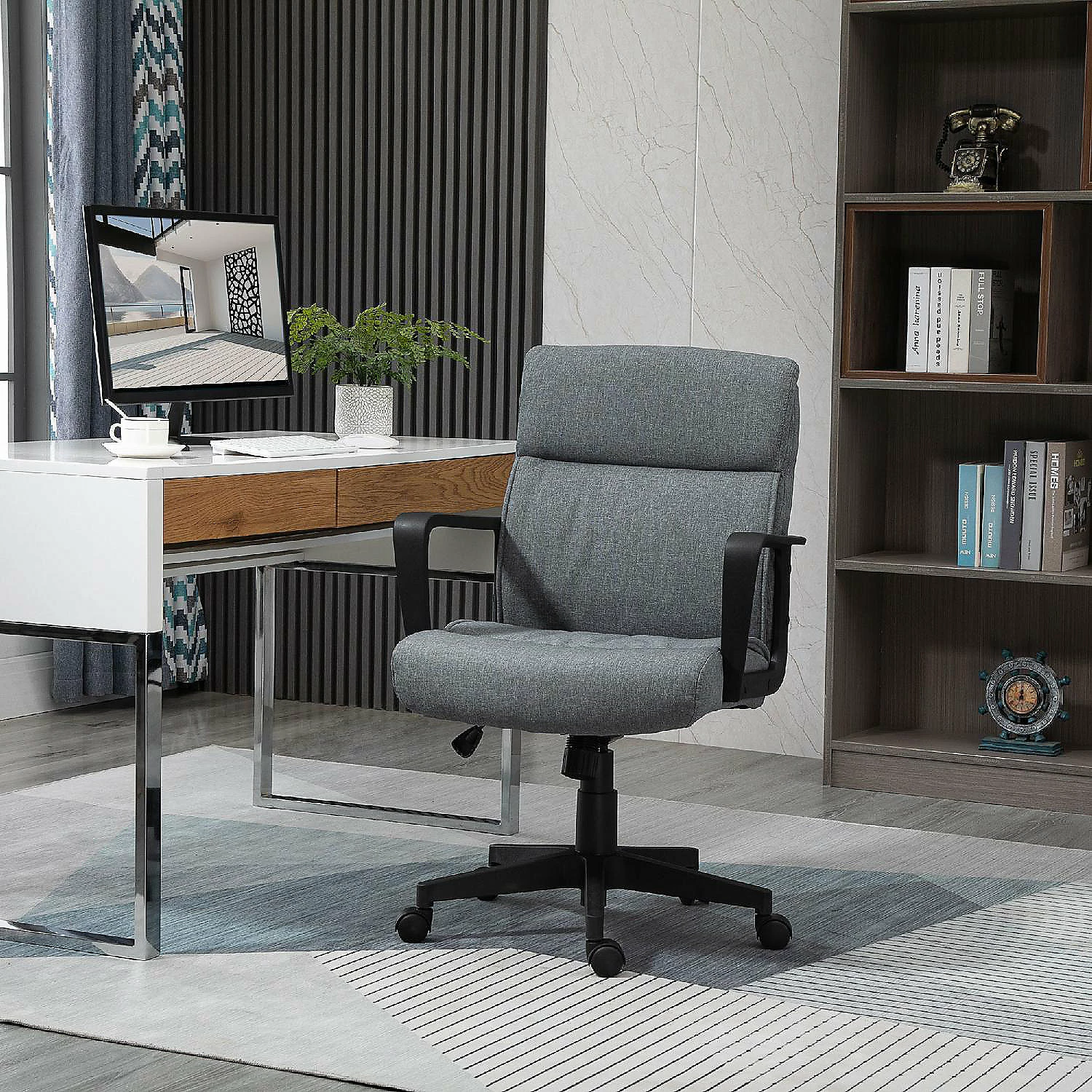 Coupon ๐ Vinsetto Mid Back Home Office Chai Height Adjustable Linen Fabric Desk Task Chair with Ergonomic Line Wide Seat Thick Padding and 360 degree Swivel Wheels ๐ฏ 5 Coupon ๐ Vinsetto Mid Back Home Office Chai Height Adjustable Linen Fabric Desk Task Chair with Ergonomic Line Wide Seat Thick Padding and 360 degree Swivel Wheels ๐ฏ - Image 3