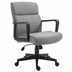 Coupon 🎁 Vinsetto Mid Back Home Office Chai Height Adjustable Linen Fabric Desk Task Chair with Ergonomic Line Wide Seat Thick Padding and 360 degree Swivel Wheels 💯
