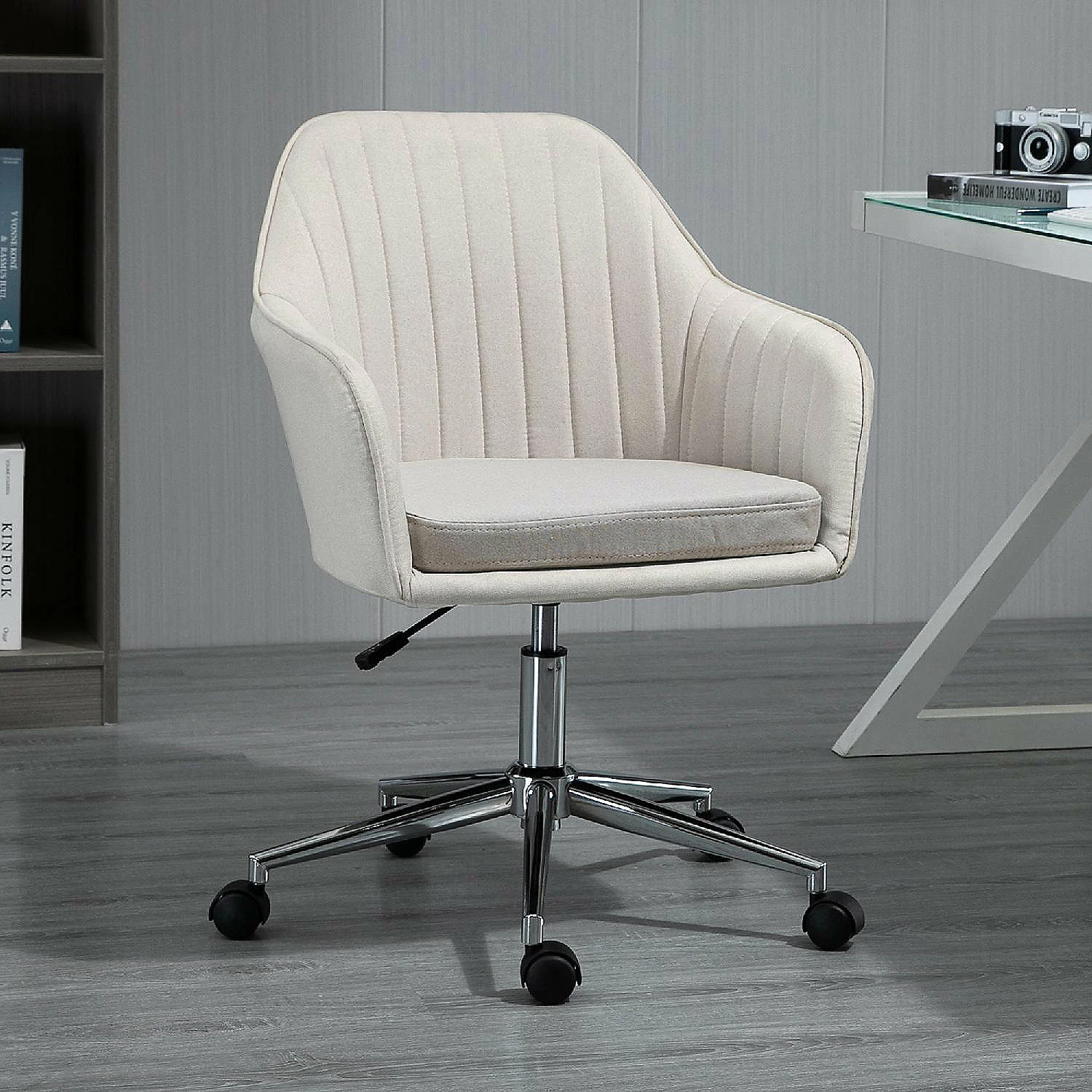 Buy ๐ฅ Vinsetto Mid Back Home Office Desk Chair Swivel Armchair with Tub Shape Design and Lined Pattern Back for Living Room Home Office Beige โ๏ธ 5 Buy ๐ฅ Vinsetto Mid Back Home Office Desk Chair Swivel Armchair with Tub Shape Design and Lined Pattern Back for Living Room Home Office Beige โ๏ธ - Image 3