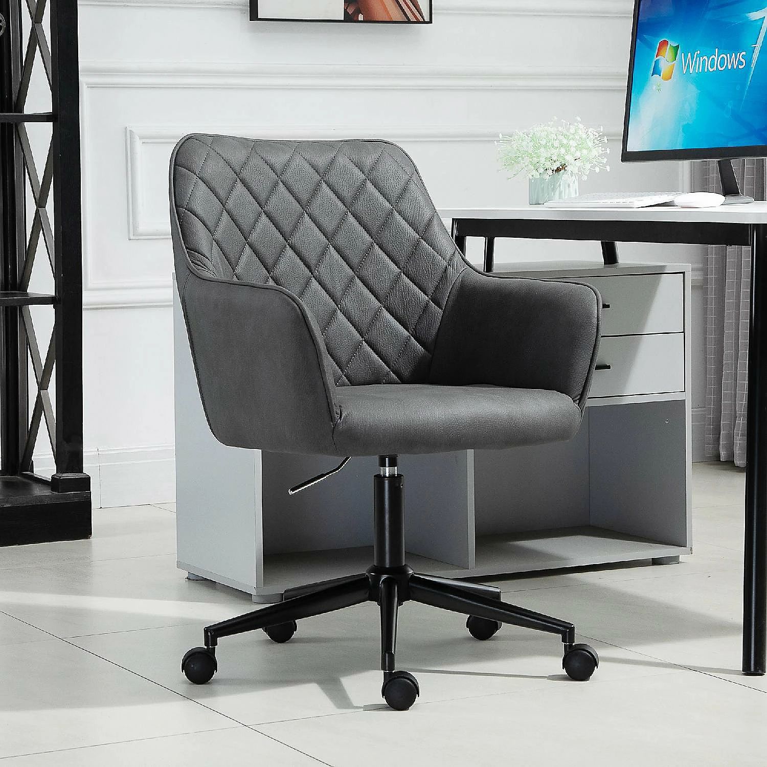 Discount โจ Vinsetto Mid Back Modern Home Office Chair Swivel Computer Desk Chair with Adjustable Height Microfiber Cloth Diamond Line Design and Padded Armrests Dark Grey ๐ 5 Discount โจ Vinsetto Mid Back Modern Home Office Chair Swivel Computer Desk Chair with Adjustable Height Microfiber Cloth Diamond Line Design and Padded Armrests Dark Grey ๐ - Image 3