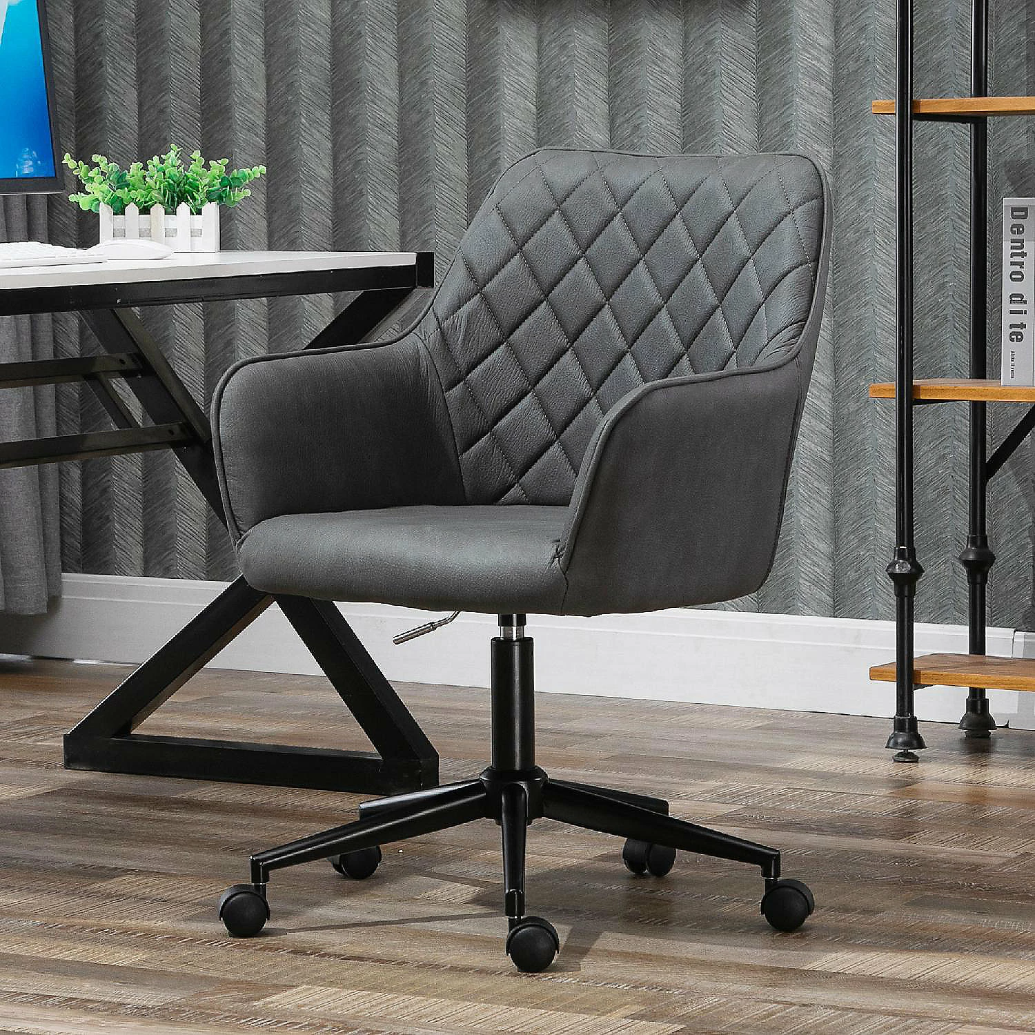 Discount โจ Vinsetto Mid Back Modern Home Office Chair Swivel Computer Desk Chair with Adjustable Height Microfiber Cloth Diamond Line Design and Padded Armrests Dark Grey ๐ 6 Discount โจ Vinsetto Mid Back Modern Home Office Chair Swivel Computer Desk Chair with Adjustable Height Microfiber Cloth Diamond Line Design and Padded Armrests Dark Grey ๐ - Image 4