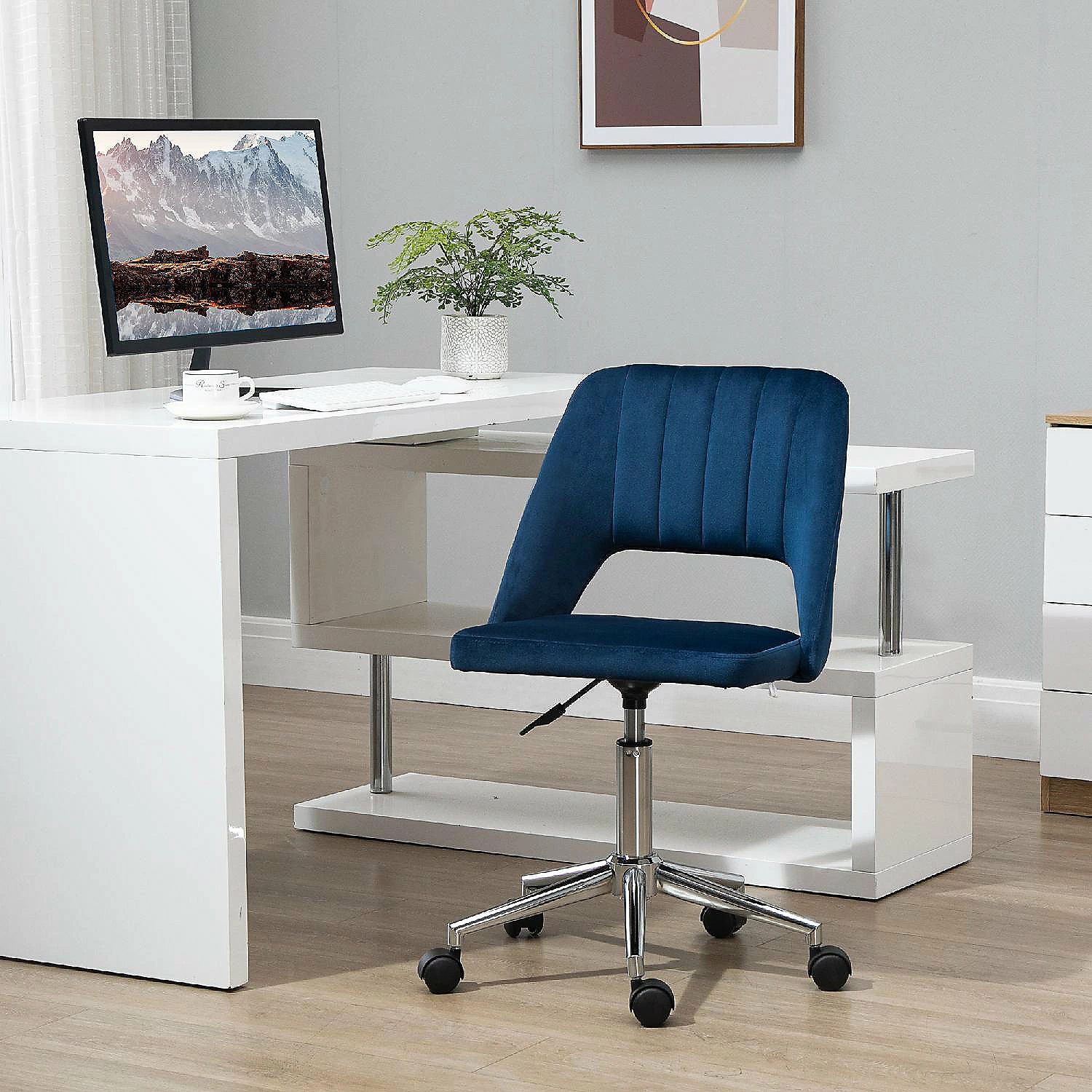 Flash Sale ๐ Vinsetto Modern Mid Back Office Chair with Velvet Fabric Swivel Computer Armless Desk Chair with Hollow Back Design for Home Office Blue ๐ 4 Flash Sale ๐ Vinsetto Modern Mid Back Office Chair with Velvet Fabric Swivel Computer Armless Desk Chair with Hollow Back Design for Home Office Blue ๐ - Image 2