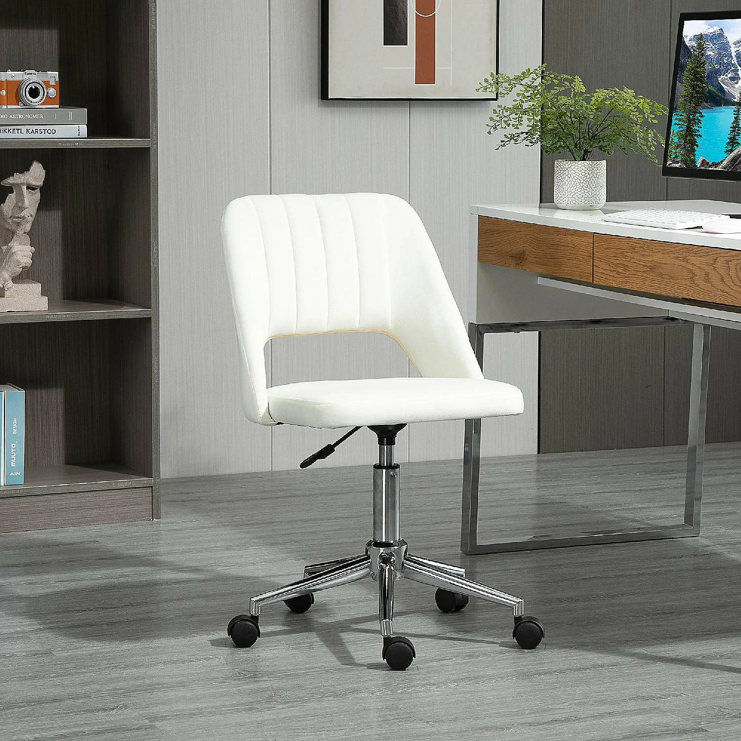Brand new 🔥 Vinsetto Modern Mid Back Office Chair with Velvet Fabric Swivel Computer Armless Desk Chair with Hollow Back Design for Home Office Cream White ✔️ 4 Brand new 🔥 Vinsetto Modern Mid Back Office Chair with Velvet Fabric Swivel Computer Armless Desk Chair with Hollow Back Design for Home Office Cream White ✔️ - Image 2