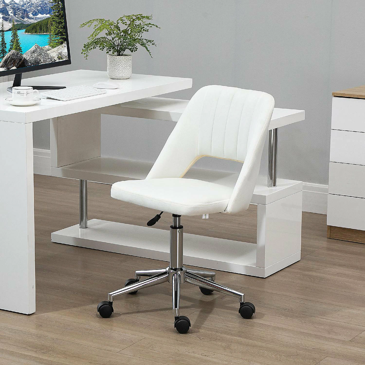 Brand new 🔥 Vinsetto Modern Mid Back Office Chair with Velvet Fabric Swivel Computer Armless Desk Chair with Hollow Back Design for Home Office Cream White ✔️ 5 Brand new 🔥 Vinsetto Modern Mid Back Office Chair with Velvet Fabric Swivel Computer Armless Desk Chair with Hollow Back Design for Home Office Cream White ✔️ - Image 3