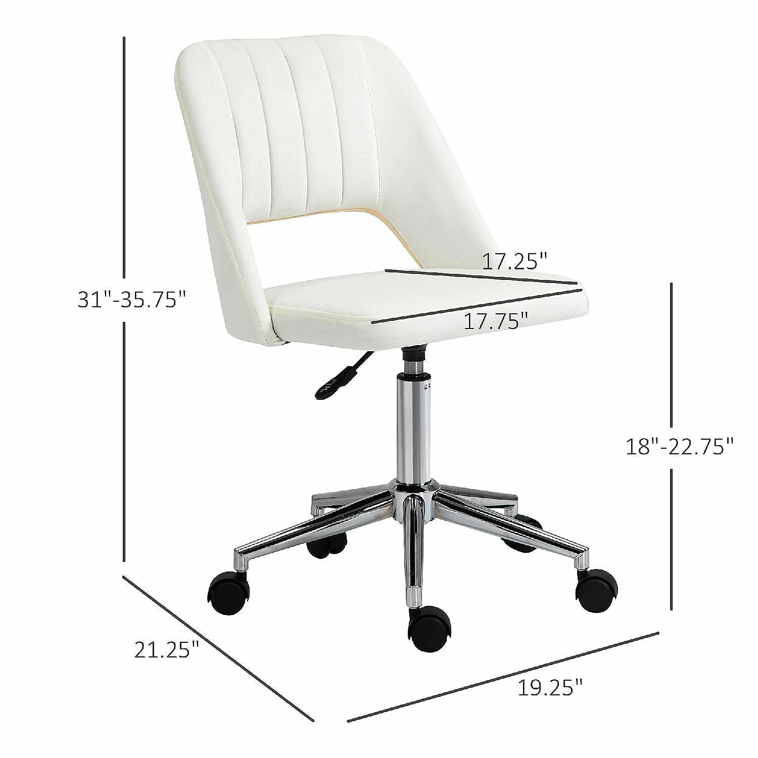 Brand new 🔥 Vinsetto Modern Mid Back Office Chair with Velvet Fabric Swivel Computer Armless Desk Chair with Hollow Back Design for Home Office Cream White ✔️ 6 Brand new 🔥 Vinsetto Modern Mid Back Office Chair with Velvet Fabric Swivel Computer Armless Desk Chair with Hollow Back Design for Home Office Cream White ✔️ - Image 4