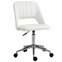 Brand new 🔥 Vinsetto Modern Mid Back Office Chair with Velvet Fabric Swivel Computer Armless Desk Chair with Hollow Back Design for Home Office Cream White ✔️
