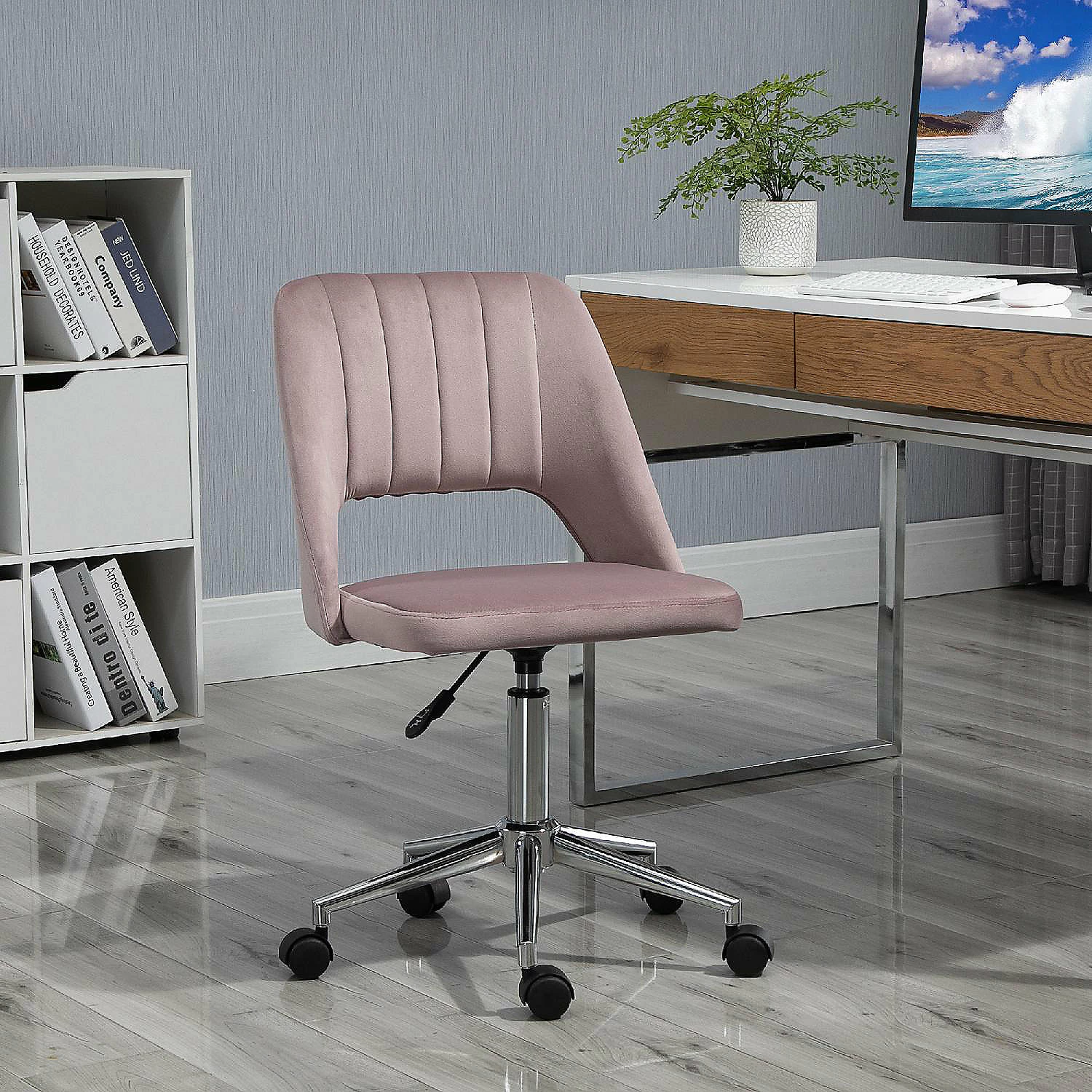 Buy ๐งจ Vinsetto Modern Mid Back Office Chair with Velvet Fabric Swivel Computer Armless Desk Chair with Hollow Back Design for Home Office Pink ๐ 4 Buy ๐งจ Vinsetto Modern Mid Back Office Chair with Velvet Fabric Swivel Computer Armless Desk Chair with Hollow Back Design for Home Office Pink ๐ - Image 2