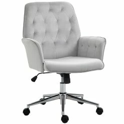 Wholesale ⌛ Vinsetto Modern Mid Back Tufted Velvet Fabric Home Office Desk Chair with Adjustable Height Swivel Adjustable Task Chair with Padded Armrests Light Grey 🔥