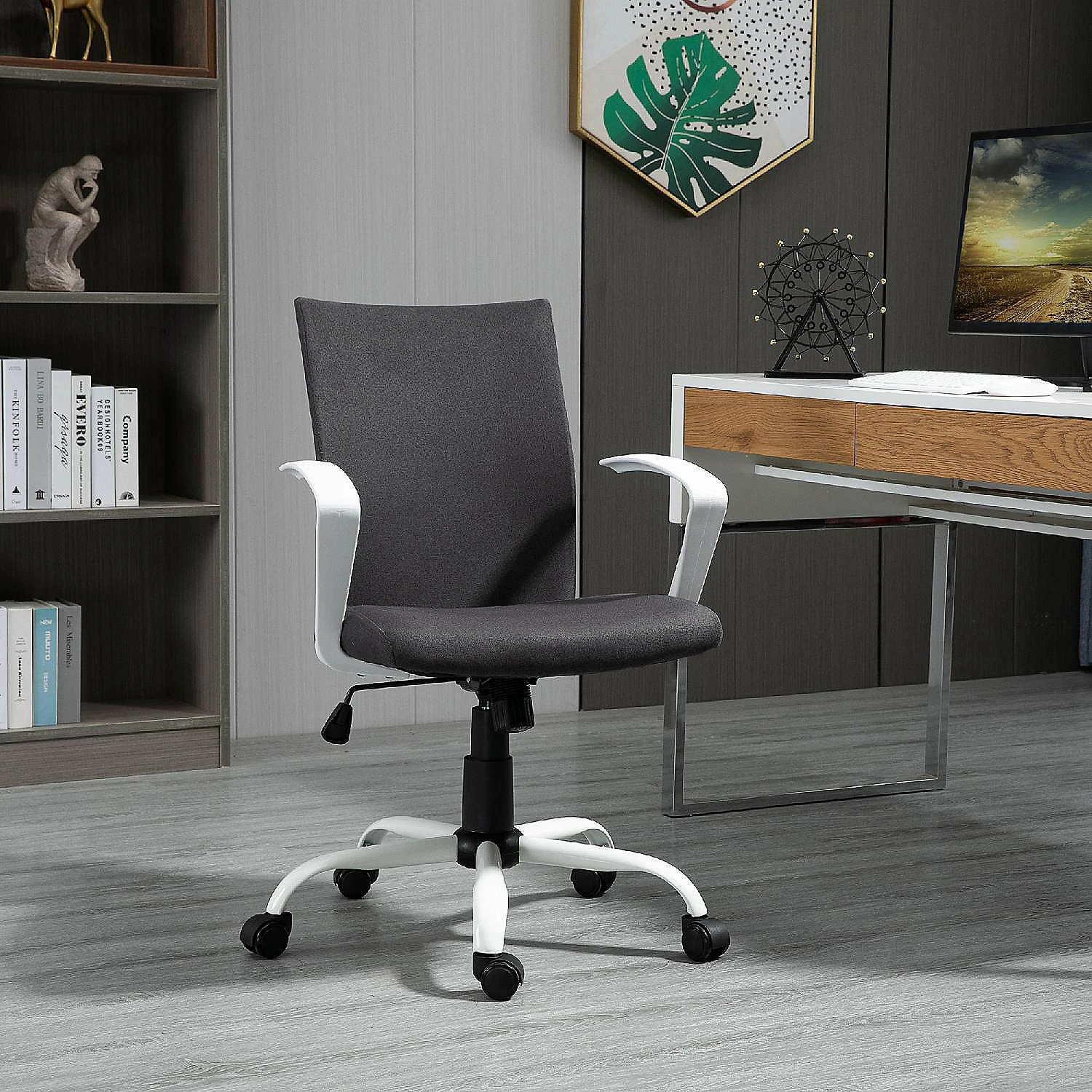 Wholesale ๐ Vinsetto Office Chair Ergonomic Mid Back Swivel Linen Chair with Adjustable Height Wheels Raised Armrests and Rocking Function Dark Grey ๐ 5 Wholesale ๐ Vinsetto Office Chair Ergonomic Mid Back Swivel Linen Chair with Adjustable Height Wheels Raised Armrests and Rocking Function Dark Grey ๐ - Image 3