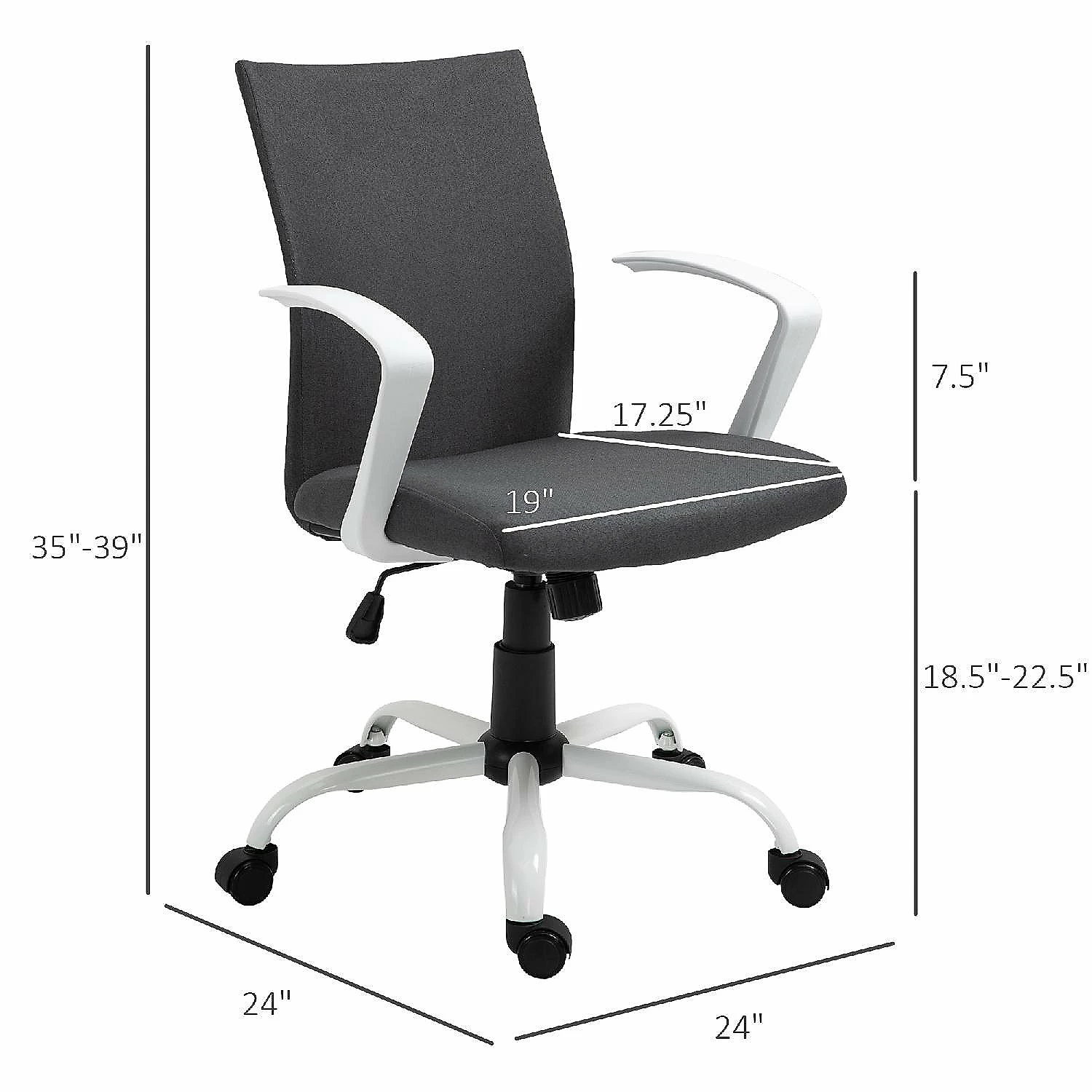 Wholesale ๐ Vinsetto Office Chair Ergonomic Mid Back Swivel Linen Chair with Adjustable Height Wheels Raised Armrests and Rocking Function Dark Grey ๐ 6 Wholesale ๐ Vinsetto Office Chair Ergonomic Mid Back Swivel Linen Chair with Adjustable Height Wheels Raised Armrests and Rocking Function Dark Grey ๐ - Image 4