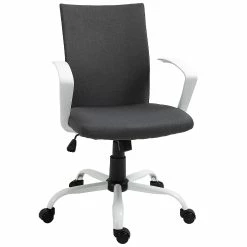 Wholesale ๐ Vinsetto Office Chair Ergonomic Mid Back Swivel Linen Chair with Adjustable Height Wheels Raised Armrests and Rocking Function Dark Grey ๐